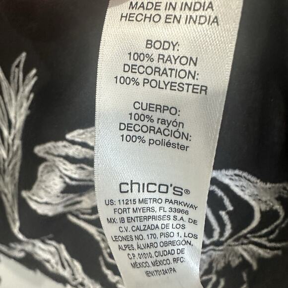 Chico's Open Front Cardigan Duster Black White Embroidered Detail size 1 Medium - Picture 6 of 6